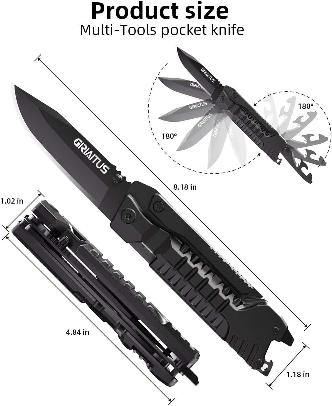 Multifunctional Utility Knife. 17-in-1, including fire starter, bottle opener, screwdriver bottle opener, whistle, window breaker, etc. - Ideal for camping, outdoor activities, survival situations and daily use. A great gift for men and dads.