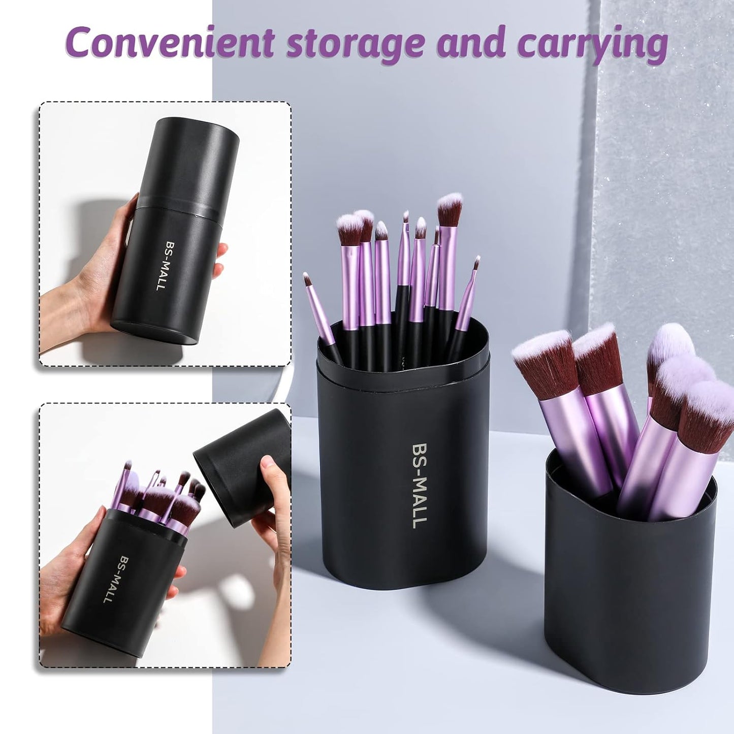 Premium Synthetic Makeup Brushes for Foundation, Powder, Concealer and Eyeshadow, 14 Pieces, in Purple Color