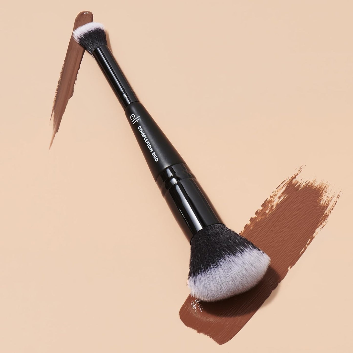 e.l.f. Complexion Duo Makeup Brush, a makeup brush for applying foundation and concealer to create an airbrushed finish, with vegan and non-irritating bristles.