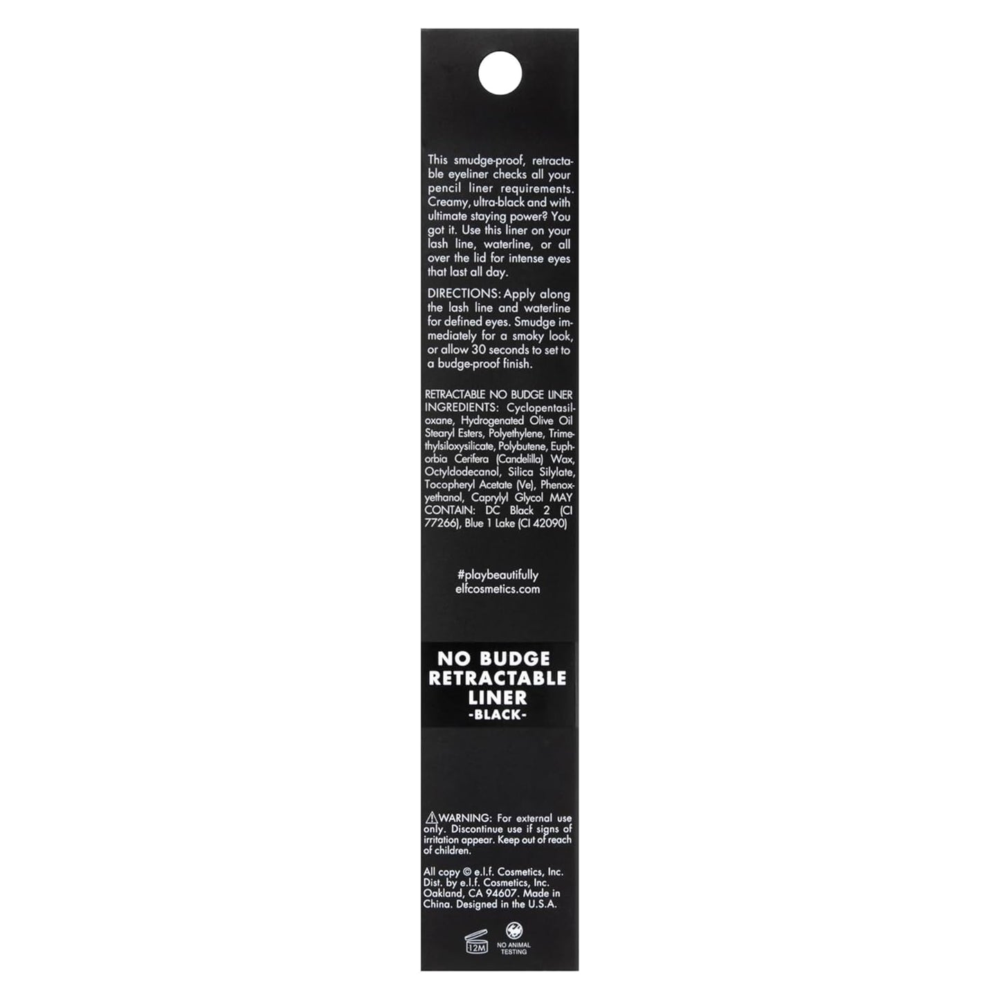 elf No Budge Retractable Eyeliner, Cream, Ultra-Purple and Waterproof, Creates Bold and Clear Lines, Vegan, Non-irritating, Black 0.2g