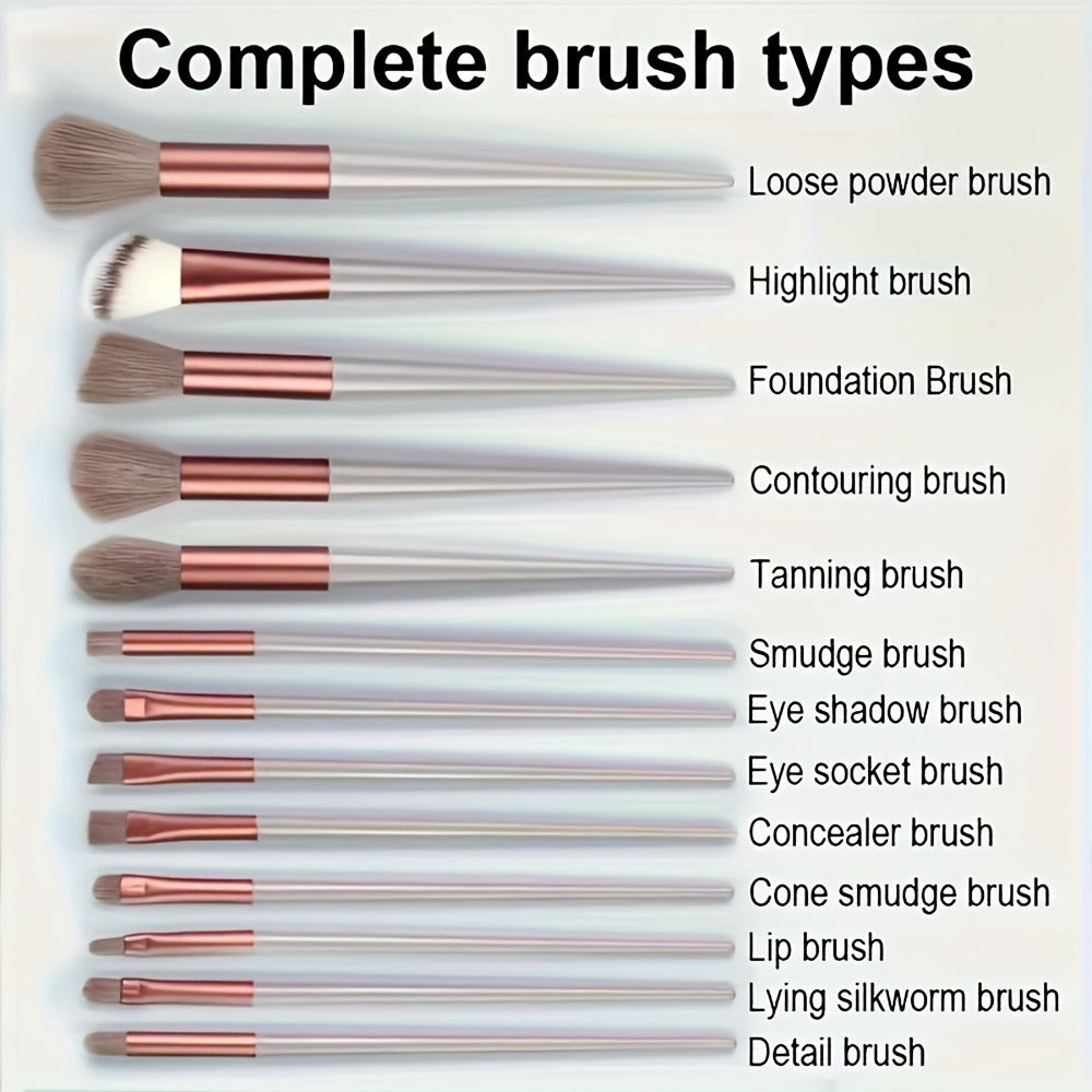 13pcs/set Makeup Brush Set Soft Polyester Bristles For Flawless Beauty, Hypoallergenic Nylon Bristles, Suitable For All Skin Types, Soft And Easy To Use
