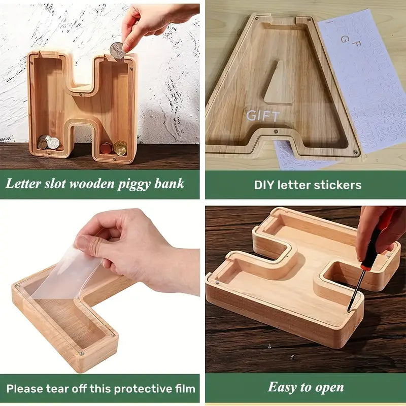 Personalized Wooden A-Z Letter Piggy Bank