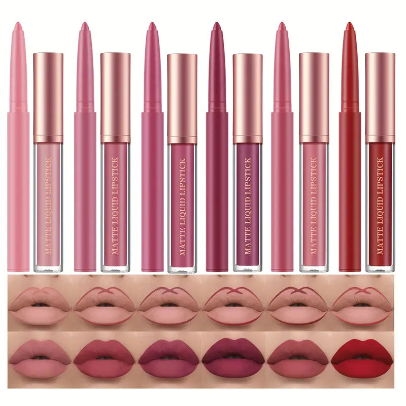 Waterproof Long-Wear Matte Liquid Lipstick and Lip Liner Set