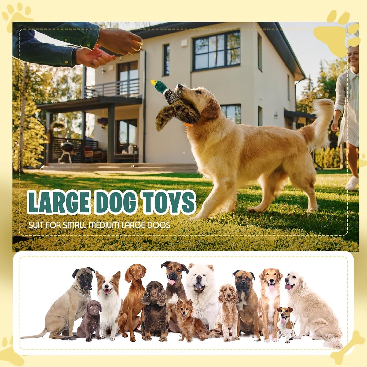 Upgraded Duck Dog Toy -15.7inches, Dog Toy for Small, Medium, and Large Breeds- Squeaker and Crinkle Paper Plush Mallard Duck Dog Toy