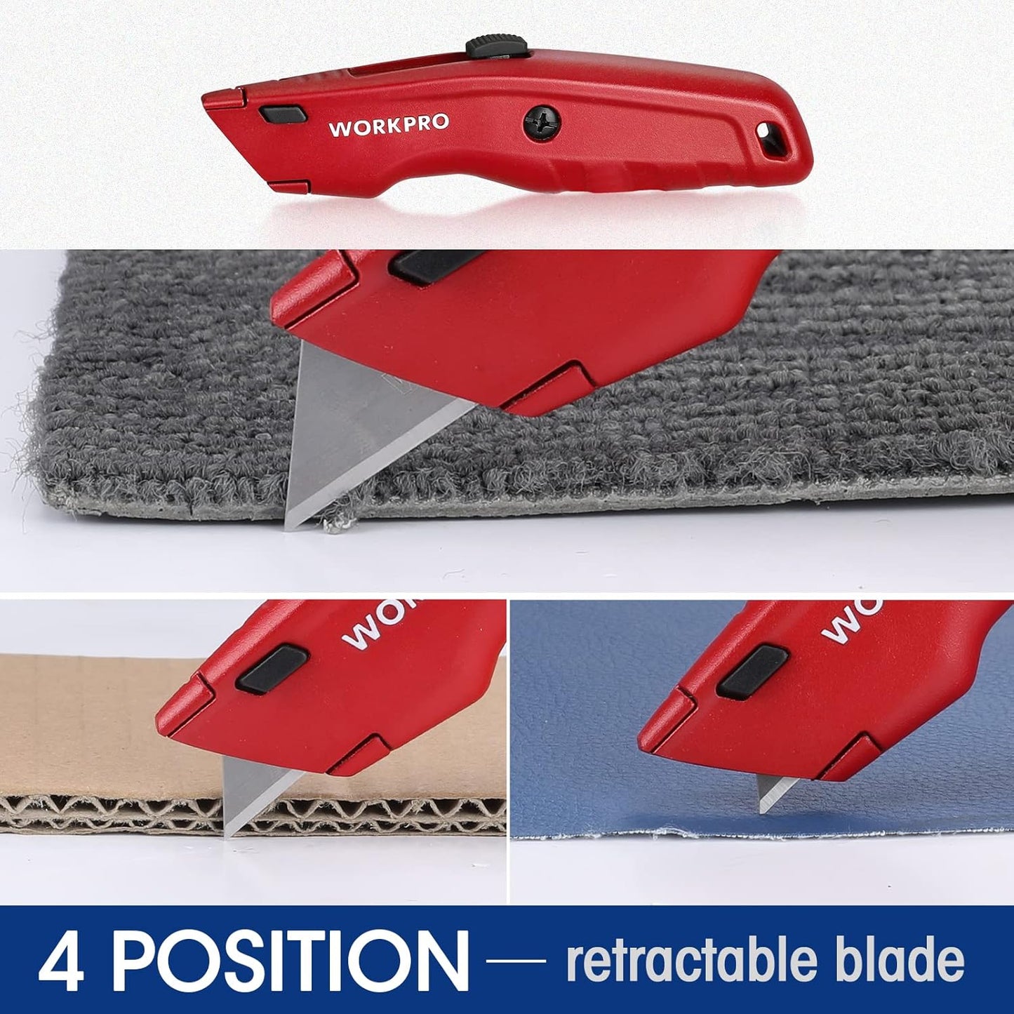 WORKPRO Premium Utility Knife, a Retractable All-Metal Heavy-Duty Cutter, a Quick-Change Blade Box Cutter, Comes with 10 Extra Blades