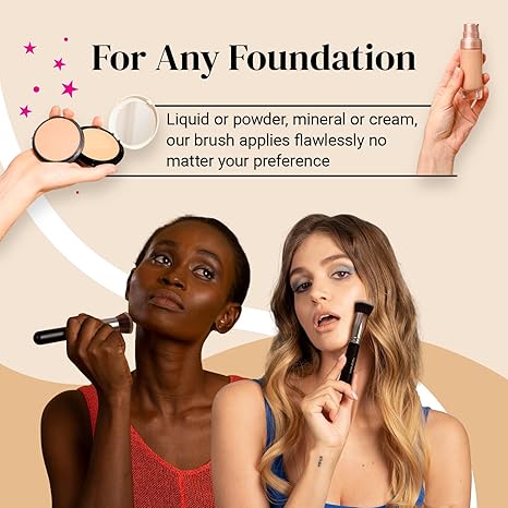 Flat-top Kabuki Foundation Brush – Premium Makeup Brush for Liquids, Creams, and Powders – Buffs, Blends, and Applies on the Face – Top Diameter 3 cm