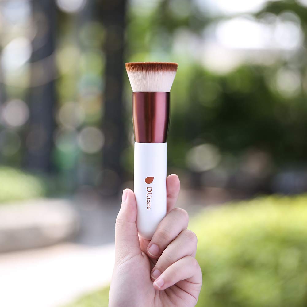 Foundation Brush, Flat-top Kabuki Brush, Synthetic Professional Makeup Brush, Liquid Blending Mineral Powder Buffing Tool, Rose Gold/White