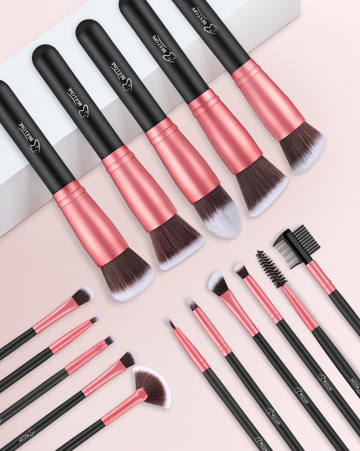 Makeup Brushes, 16-piece Makeup Brush Set. Blending brushes for foundation, premium synthetic brushes for powder and concealer, eye and face makeup brushes, eyeshadow brushes, and eyeliner makeup brushes.