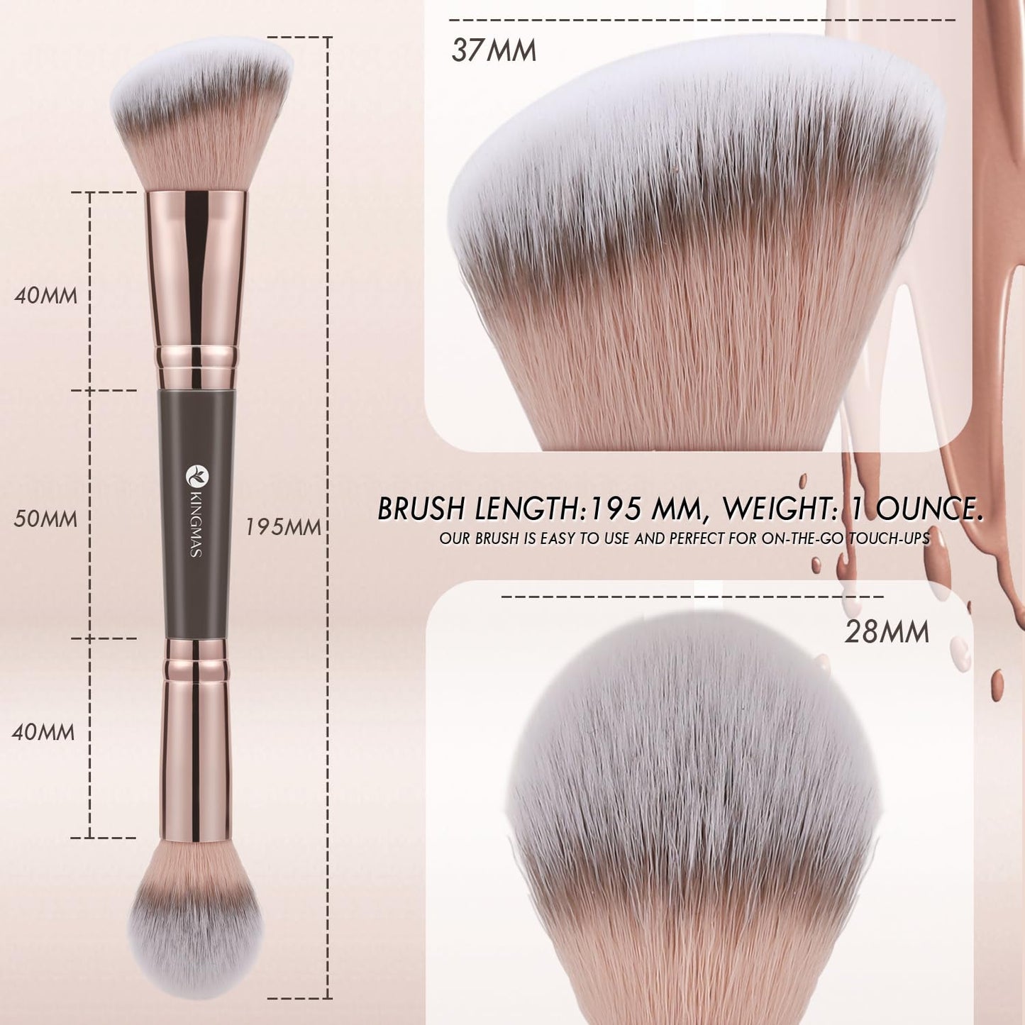 KINGMAS Foundation Makeup Brush, Double-ended Angled/Round Top Contour Brush, used for beauty blending of liquid and powder, concealer, cosmetics, and blush makeup brush (Brown)