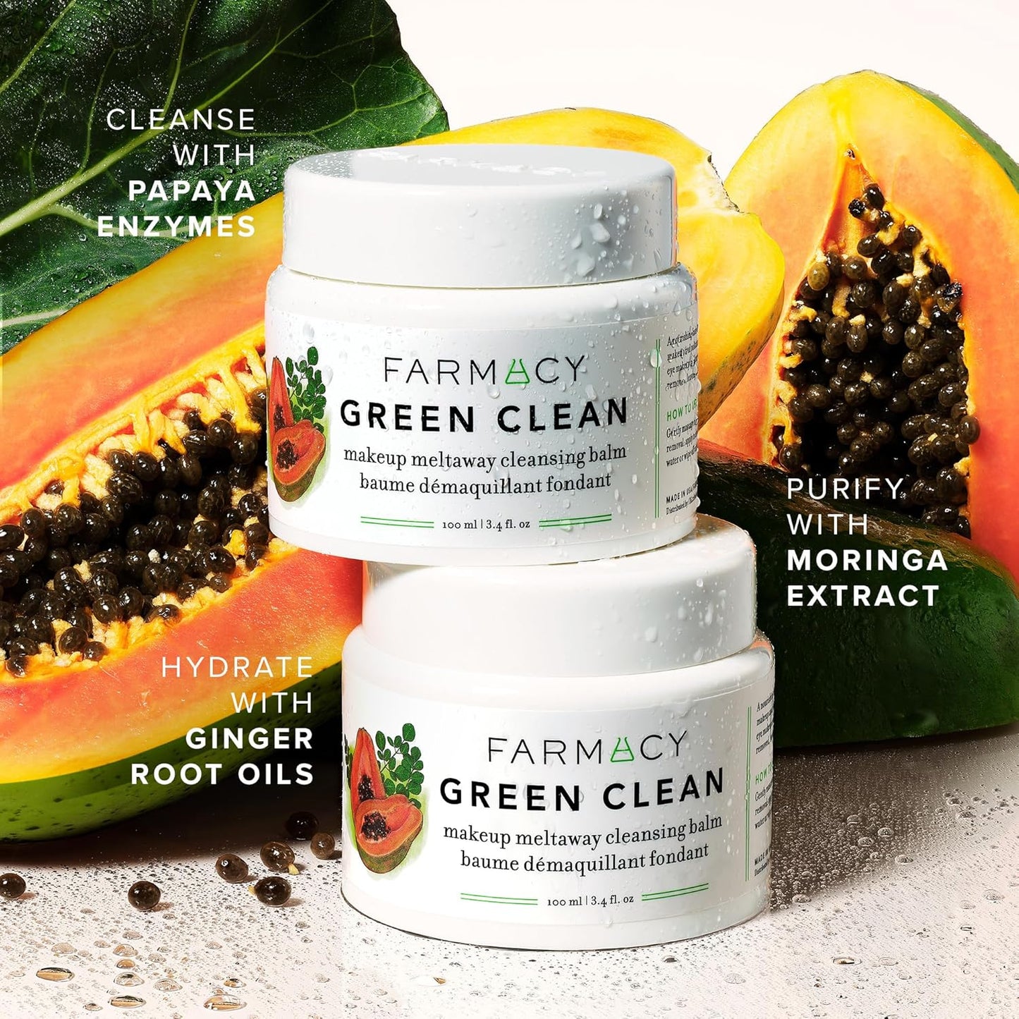 Farmacy Makeup Remover Cleansing Cream - Green Cleansing Waterproof Makeup Remover + Oil-Based Cleanser - Gentle Exfoliating Double Cleanser - Melt from Balm to Milky White Foam