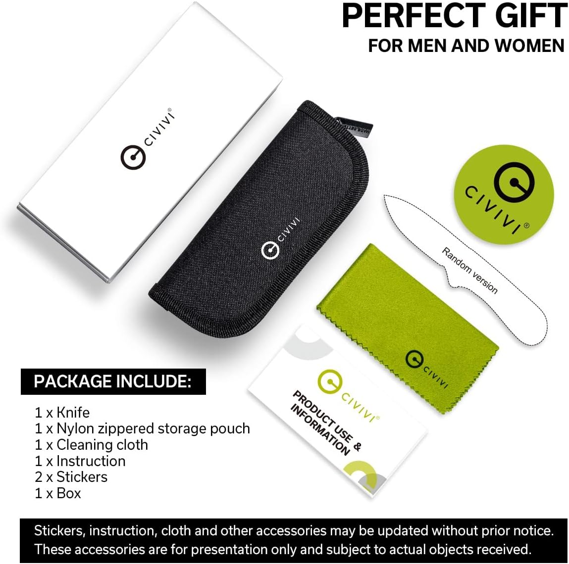CIVIVI Pocket Folding Knife- Button Lock Knife with Thumb Stud Opener for EDC, 2.98" 14C28N Blade Aluminum Handle, Qubit Utility Knife for Men Women Gift C22030E-1