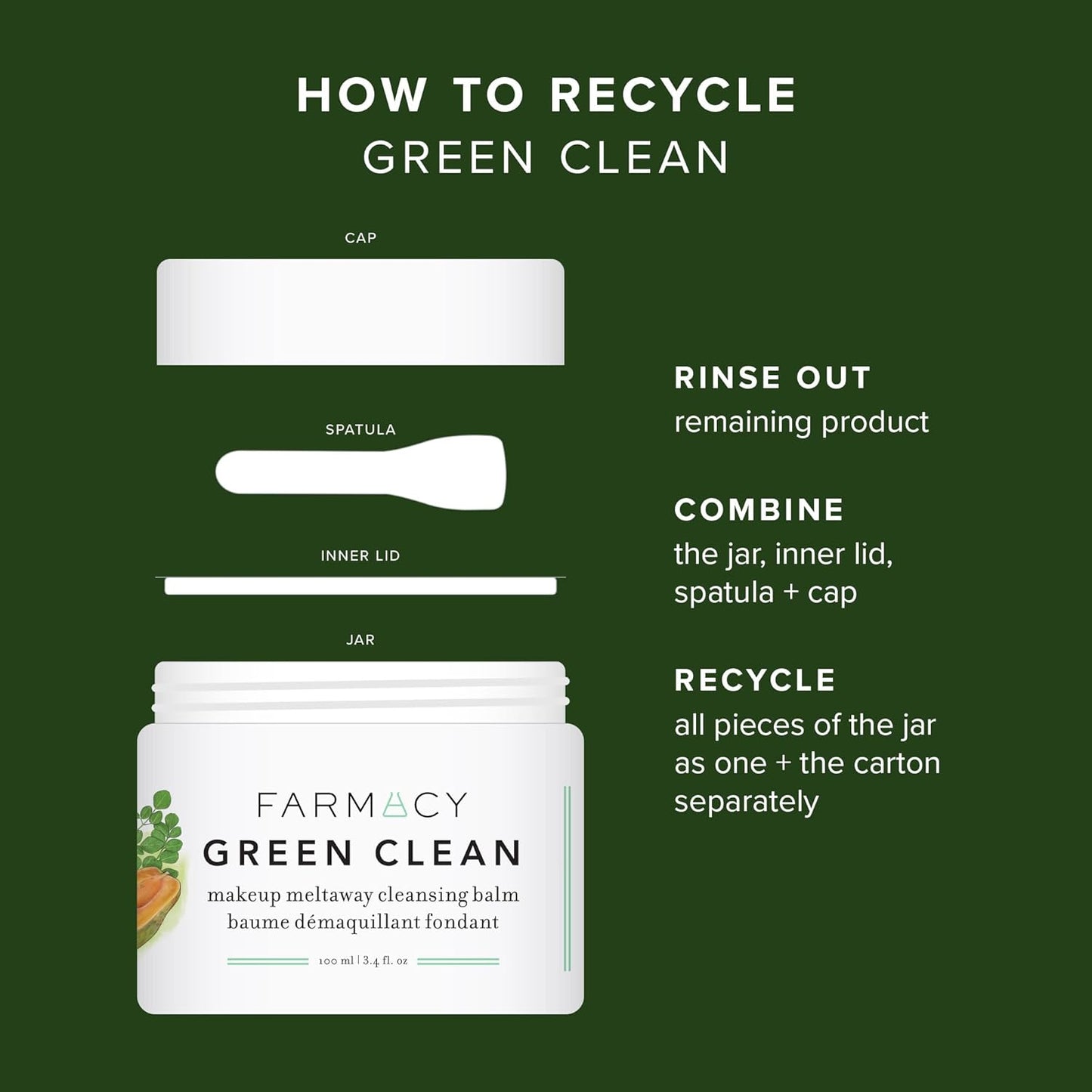 Farmacy Makeup Remover Cleansing Cream - Green Cleansing Waterproof Makeup Remover + Oil-Based Cleanser - Gentle Exfoliating Double Cleanser - Melt from Balm to Milky White Foam