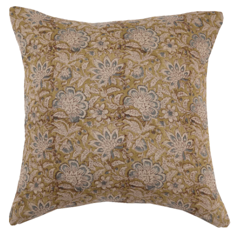 Kundan Stone on White Printed Linen Pillow