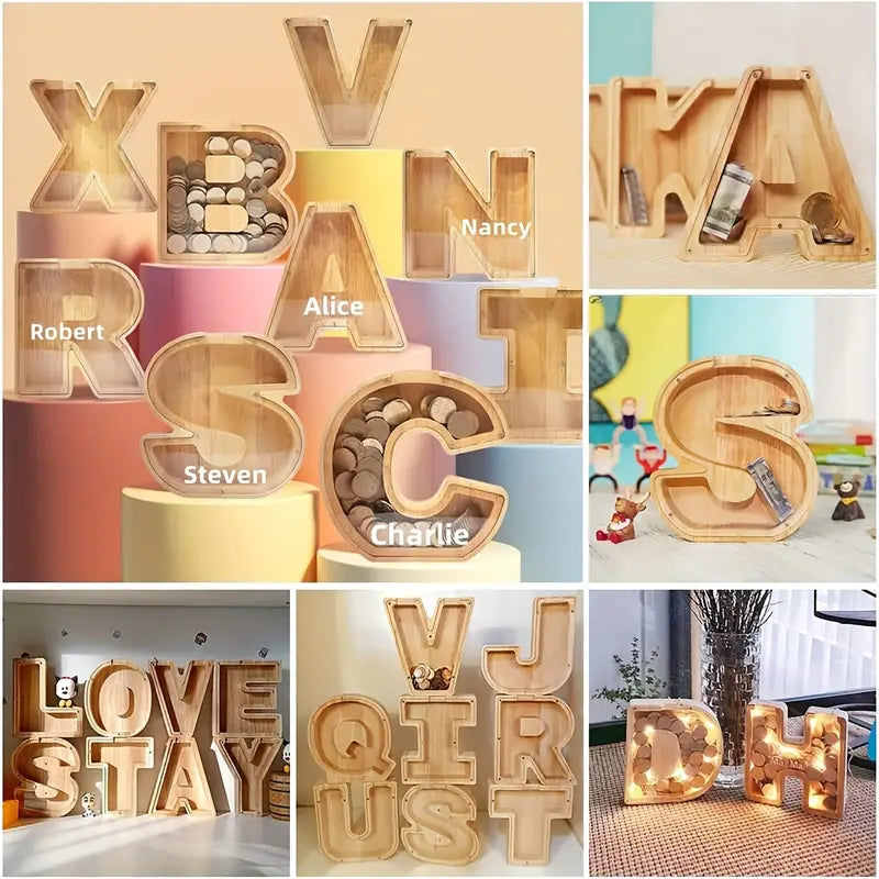 Personalized Wooden A-Z Letter Piggy Bank