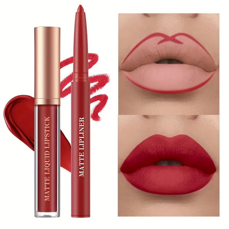 Waterproof Long-Wear Matte Liquid Lipstick and Lip Liner Set